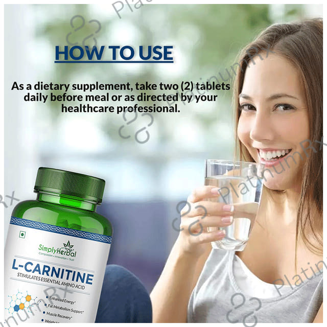 Simply Herbal L-Carnitine 500mg - Amino Acid for Endurance, Weight Management & Muscle Function - Tablet