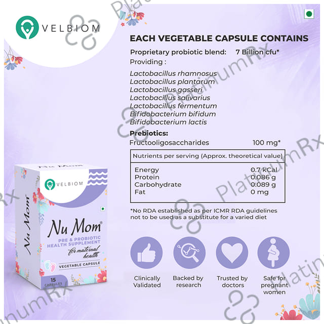 Velbiom Nu Mom Pre & Probiotic Health Supplement Vegetable Capsule for Maternal Health