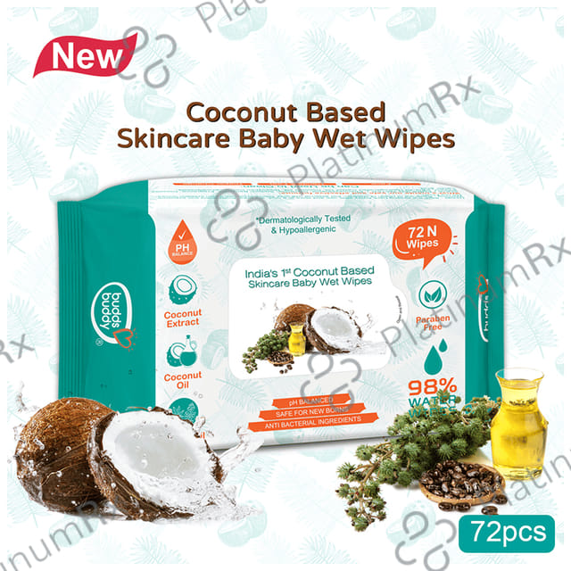 Buddsbuddy India's 1st Coconut Based Skincare Baby Wet Wipes (72 Each) 1 Pack