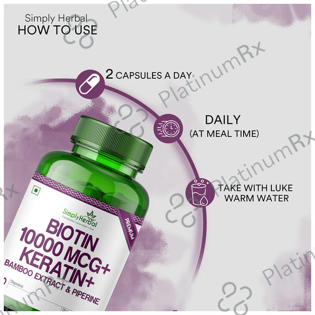 Simply Herbal Biotin 10000mcg - With Keratin, Bamboo & Piperine for Hair, Skin & Nails - Capsule