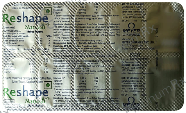 Reshape Natural Gluten Free Tablet Supports Weight Management 10s