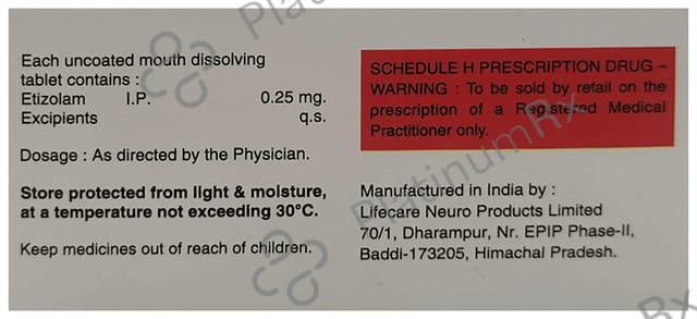 Etixsam 0.25mg Tablet 10s
