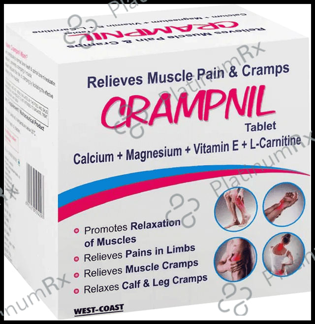 West-Coast Crampnil Tablet with Calcium, Magnesium, Vitamin E & Carnitine - For Relief from Muscle & Knee Cramps, Limb Pain - Tablet