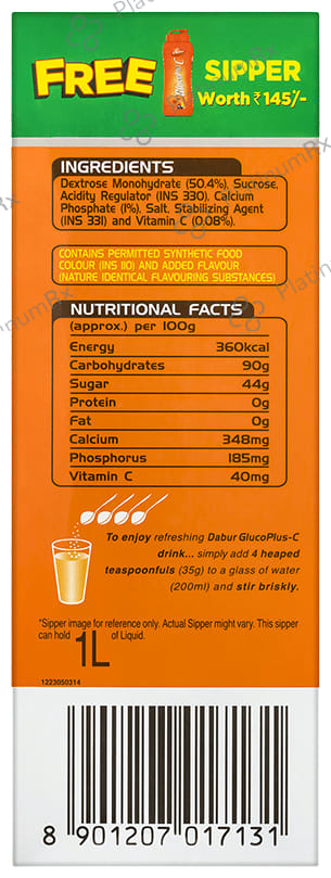 Dabur Glucoplus C Powder with Calcium & Vitamin C - Flavour Orange
