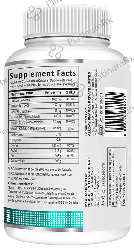 SWISSLIFE FOREVER Calcium + Magnesium + Zinc Tablet 60 tablets