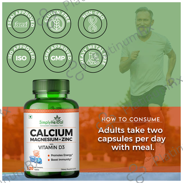 Simply Herbal Calcium + Magnesium + Zinc with Vitamin D3 for Bone Health - Tablet