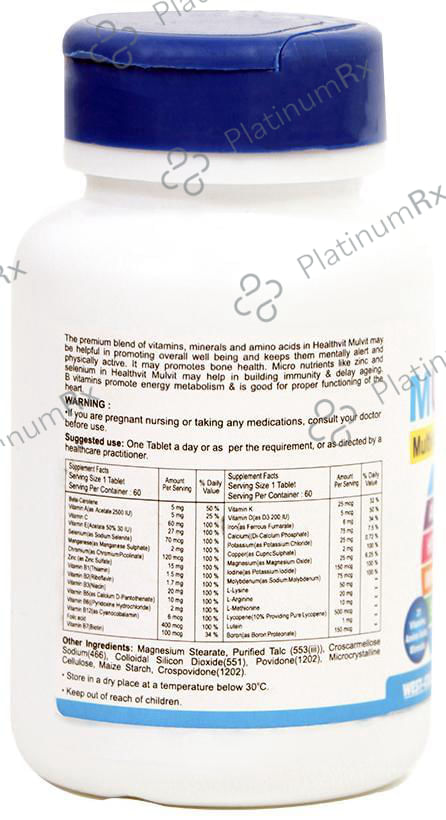 HealthVit Mulvit Multivitamins, Minerals & Antioxidants - For Skin, Eyes, Bones, Heart & Immunity - Tablet 60 tablets