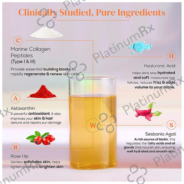 Wellbeing Nutrition Beauty Collagen Type I & III for Skin, Nails, Hair & Anti-Ageing Support Mango Peach