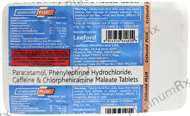 Criticold Plus Tablet 30/ 2/500/12.5