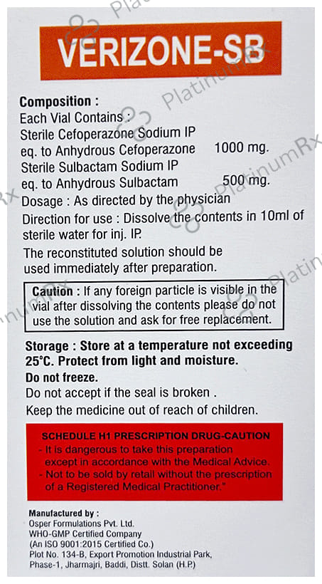 Verizone SB 1.5gm 1000/500mg Injection 1s
