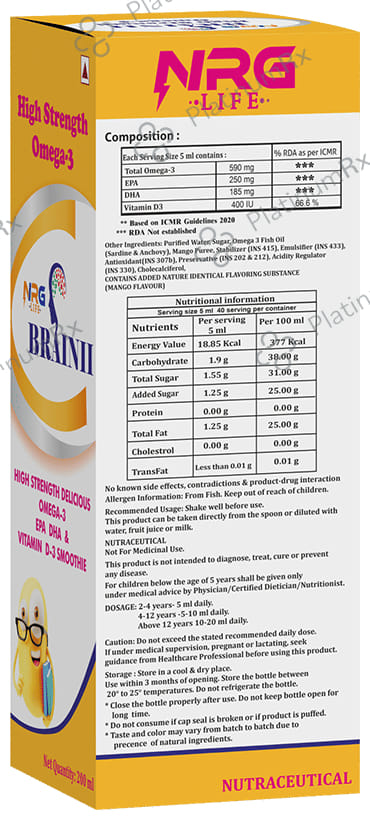 NRG Life Brainii High Strength Omega 3 Syrup Mango