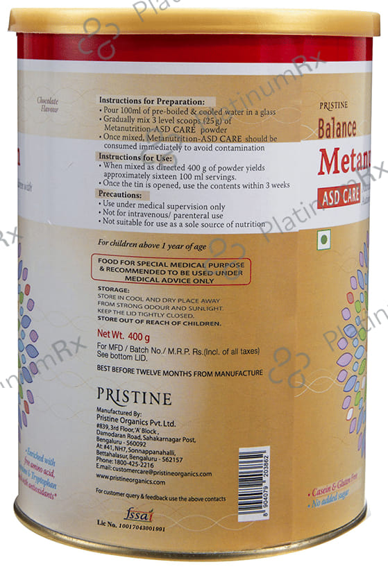 Pristine Metanutrition ASD Care Powder Chocolate