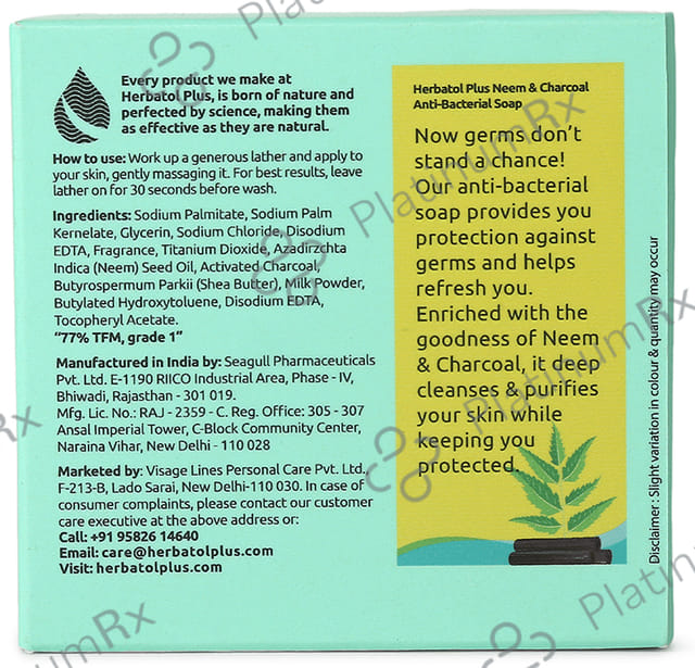 Herbatol Plus Neem & Charcoal Anti-Bacterial Soap (100gm Each) 1 Soap