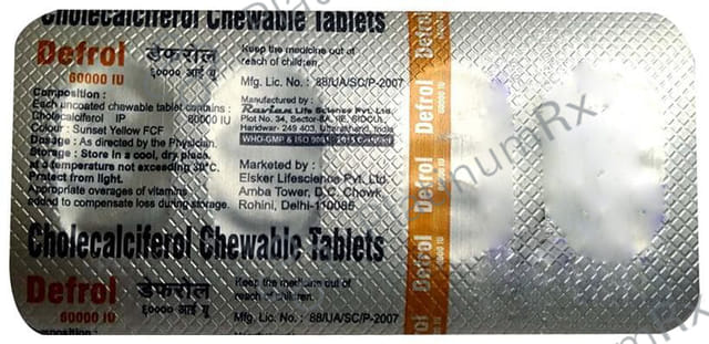 Defrol 60000IU Cholecalciferol Chewable Tablet Orange Sugar Free 4 Chewable Tablet