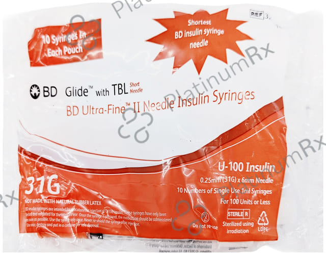 BD Insulin Syringes with BD Ultra Fine Needle 100U 31G 6MM 10s