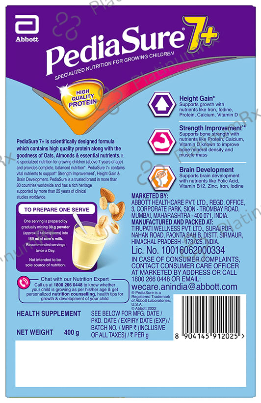 PediaSure Powder for Growing Children Vanilla with Oats & Almond 400 gm