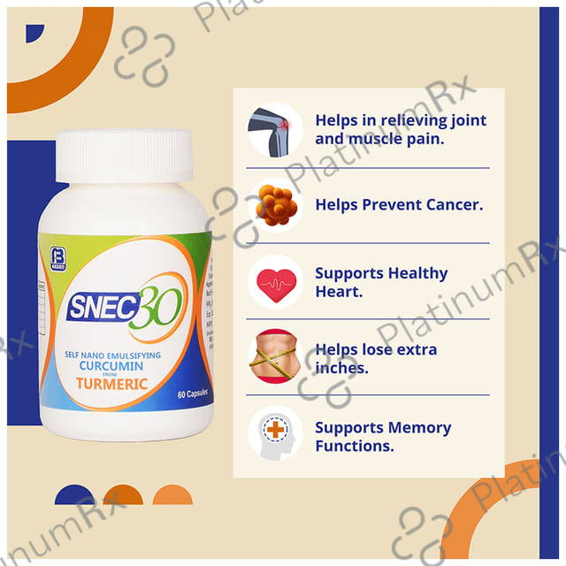 Snec 30 Liquid Turmeric Curcumin Capsule US Patent - Supports Joint, Heart & Brain Health 60 capsules