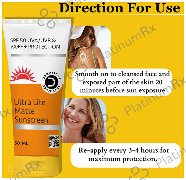 Dermistry Ultra Lite Matte Finish Sunscreen SPF 50 Cream 50ml