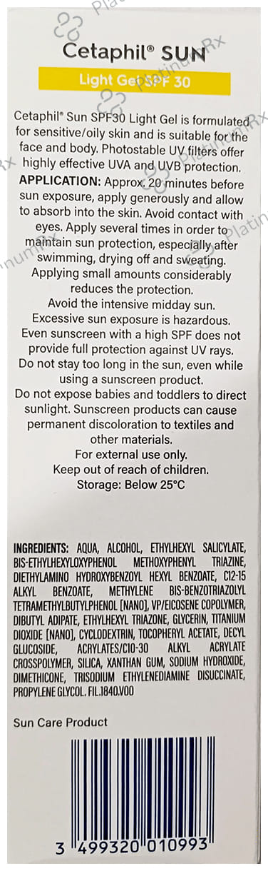 Cetaphil Sun Light High Protection SPF 30 Sunscreen Gel 100ml