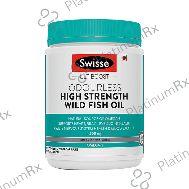 Swisse Ultiboost Odourless High Strength Wild Fish Oil Capsule with 1500mg Omega 3 - For Heart, Brain, Eye & Joint Health 200 capsules