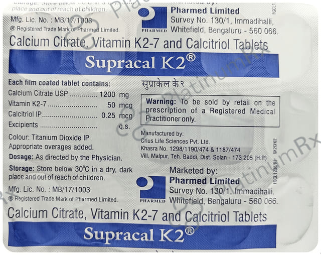Supracal K2 1200mg/50/0.25mcg Tablet 15s