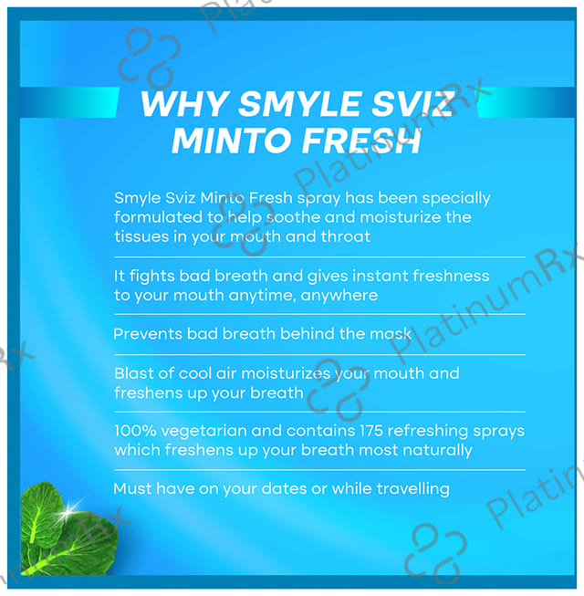 Smyle Sviz Minto Fresh Mouth Freshener Spray Cool Mint