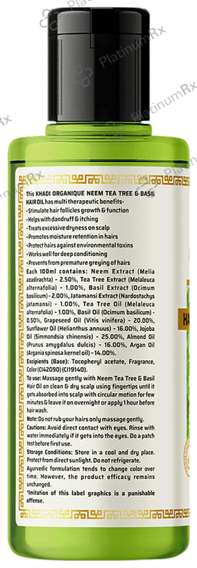 Khadi Organique Khadi Hair Oil Neem, Tea Tree & Basil Paraben & Mineral Oil Free