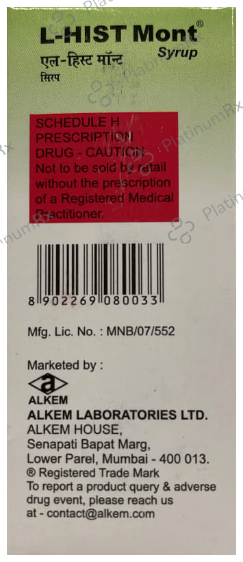 L Hist Mont 2.5/4mg Syrup 30ml