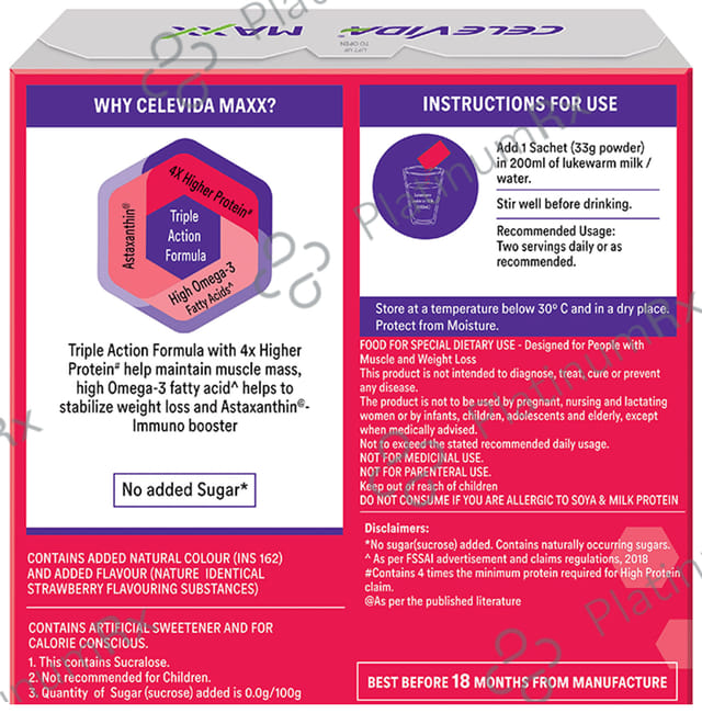 Dr Reddy's Celevida Maxx Sachet for Muscles & Weight Loss - Flavour Strawberry