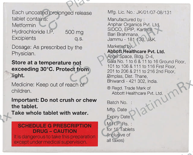 New Gluformin XL 500 Tablet PR 15s