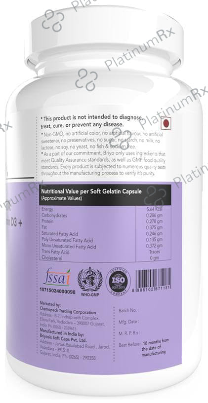Briyo OrthoMax with Calcium, Vitamin D3 & K2-7 - Softgel for Bone & Joint Health