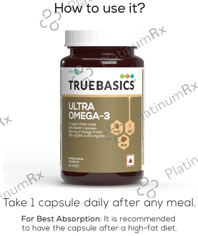 TrueBasics Ultra 1250mg Omega 3 with EPA & DHA for Heart, Joints & Eyes Health - Soft Gelatin Capsule 30 capsules