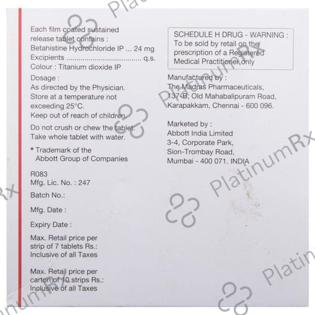 Vertin OD 24mg Tablet SR 7s