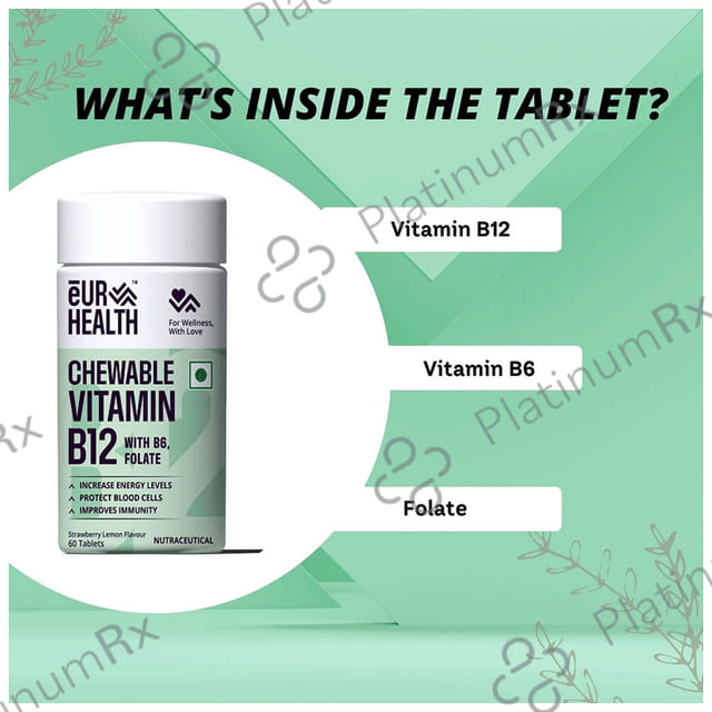Eur Health Vitamin M B12 & Folate Chewable Strawberry & Lemon Flavour Tablet 60s