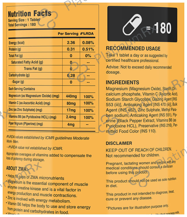 MyFitFuel ZMA+ with Vitamin C & Piperine Tablet 180 tablets