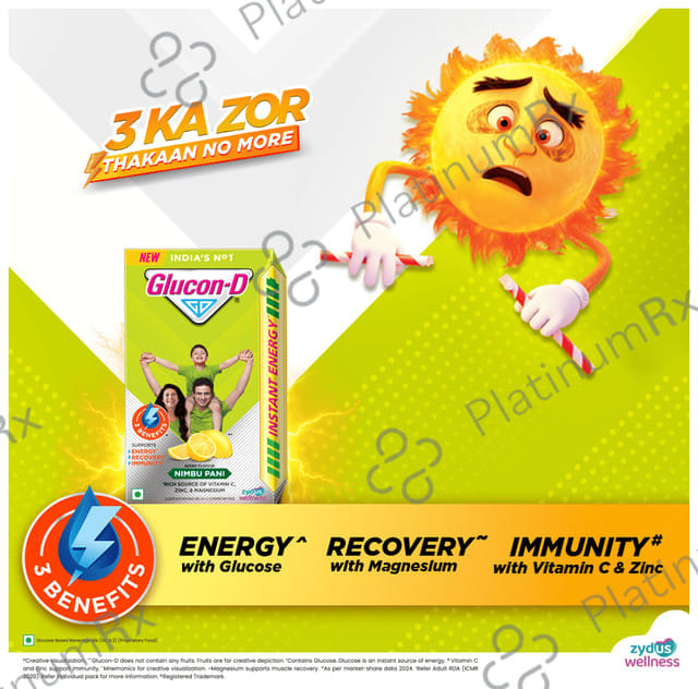 Glucon D with Glucose, Calcium, Vitamin C & Sucrose Flavour Nimbu Pani Powder 200gm