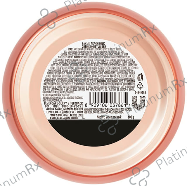 Lakme Peach Milk Soft Creme - Moisturises the Skin - For All Skin Types 100 gm