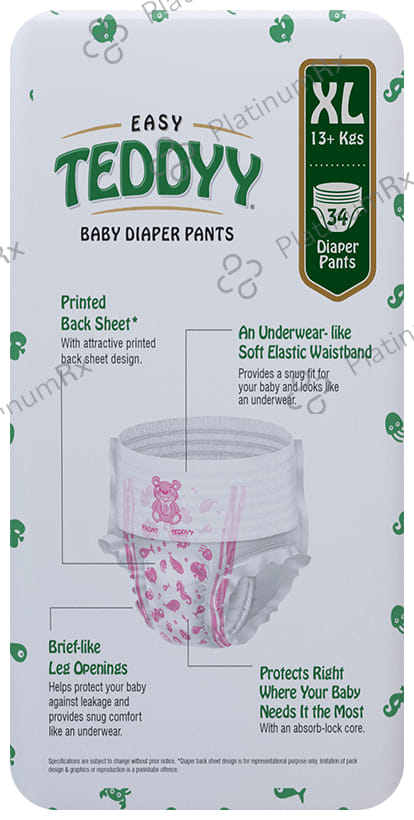 Teddyy Easy Baby Diaper Pants with Soft Elastic - Size XL 34 diapers