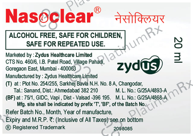 Nasoclear 0.65% Saline Nasal Spray 20ml