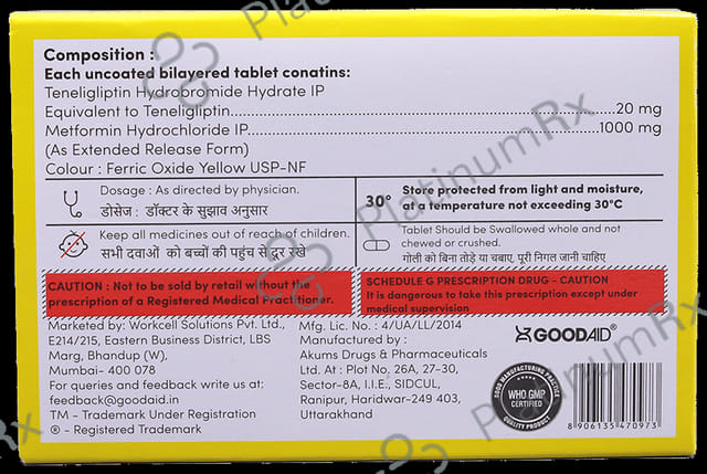 Gliptinaid M 1000/20mg Tablet ER 10s