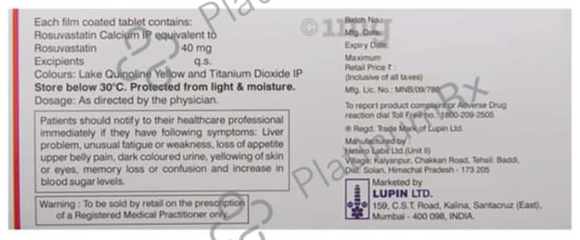 Novastat 40mg Tablet 15s