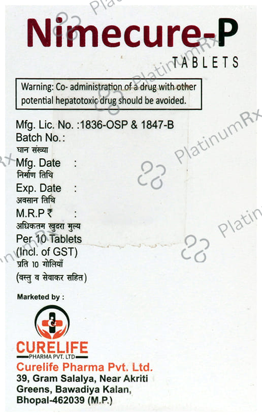 Nimecure-P Tablet 10 tablets Tablet Curelife Pharma Pvt. Ltd.