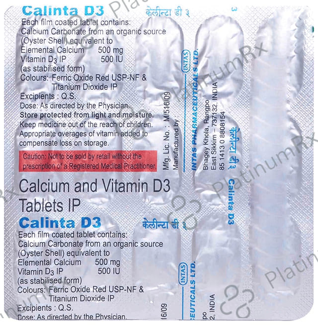 Calinta D3 500mg/500IU Tablet 15s