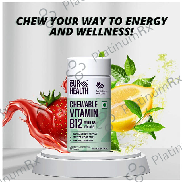 Eur Health Vitamin M B12 & Folate Chewable Strawberry & Lemon Flavour Tablet 60s