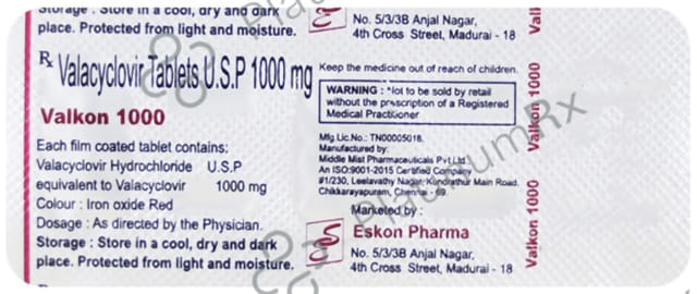 Valkon 1000mg Tablet 3s