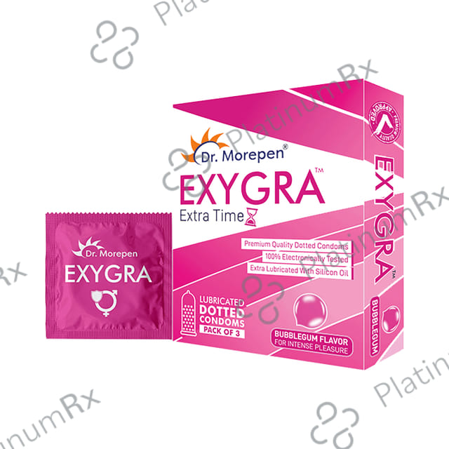 Dr. Morepen Exygra Dotteds with Extra Lubricated Silicon Oil Bubblegum Condom 3s