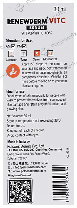 Renewderm Vit C Skin Brightening Antioxidant Face Serum 30ml