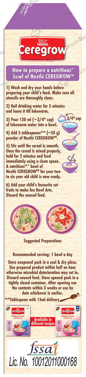 Nestle Ceregrow Multigrain Cereal with Milk & Fruits for 2 6 Years - Rich in Iron