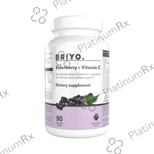 Briyo Elderberry + Vitamin C - Chewable Tablet for Daily Immune & Wellness Support - Flavour Natural Berry