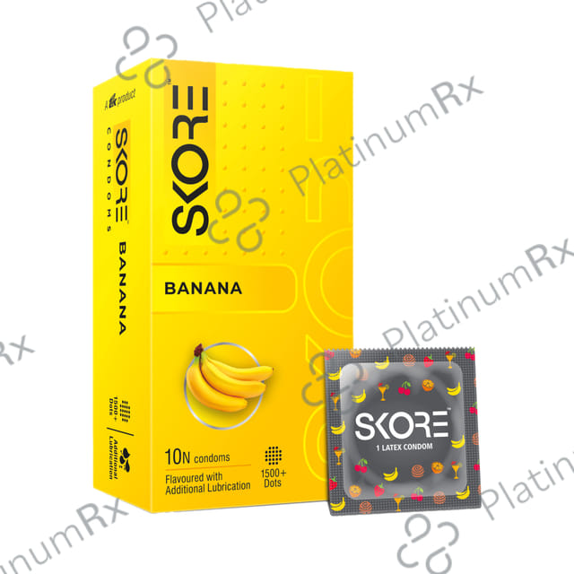 Skore Flavored Dotted & Coloured Banana Flavour Condoms 10s